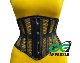 Black PVC Underbust Corset: Steel Boned Waist Cincher, Plus Size