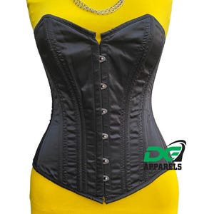 Black Satin Corset Waist Trainer OverBust Double Steel Boned Corset Plus Size Gift Corset