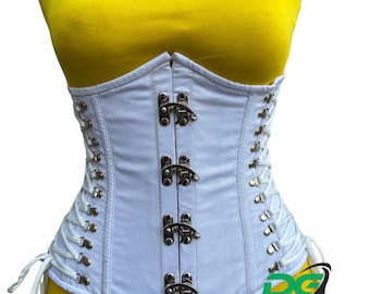 White Steel Boned Underbust Corset: Gothic Steampunk Waist Shaper