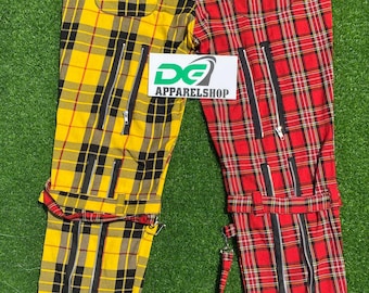 Handmade Gothic Plaid Cargo Pants: Cyberpunk Chain Trousers