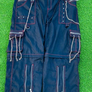 Pantalon chaîne gothique fait main pour homme, coton noir, fils rouges, pantalon punk rock pour homme