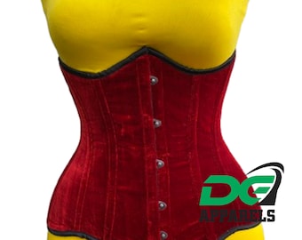 Red Velvet Underbust Corset: Steel Boned Waist Cincher