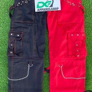 Pantalon cyber gothique pour hommes, noir, rouge, pantalon punk, chaîne, pantalon cargo streetwear rave