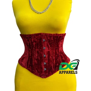Handmade Red Velvet Underbust Steampunk Corset for Women Waist Cincher Plus Size Shaper Corset