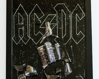 AC/DC Custom Smashed bottle art-Jack Daniels
