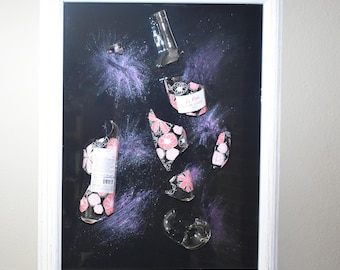 La Rose – Pink & Purple smashed wine bottle Art