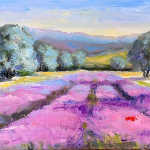 Lavender Field Landscape, Tuscany Italy, Original Oil Painting on Canvas, Impressionist Art, Home Decor, Gift Idea