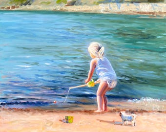 海辺の女性 油絵 ビーチで夢見る少女 アート風景 アートキャンバス