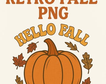 Retro herfstpompoen PNG: Hello Fall-sublimatieontwerp (digitale download)