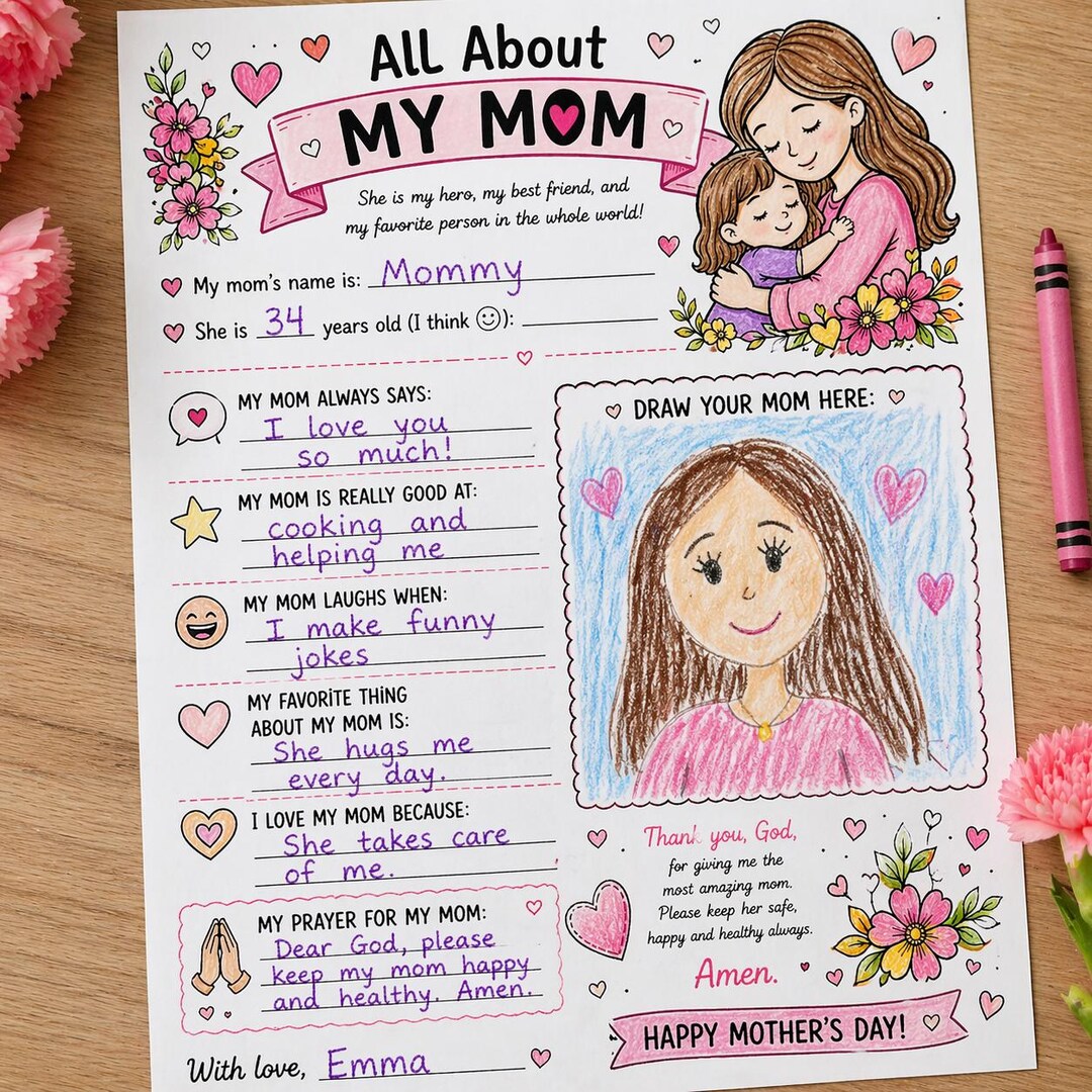 All About Mom Printable Activity Page, Kids Mother's Day Fillable ...