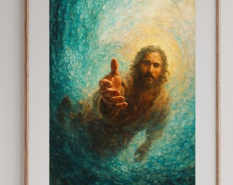 Jesus mit ausgestreckter Hand, christlicher Kunstdruck (Digitaler Download)