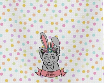 Fluffy French Bulldog Easter Kitchen Tea Towel Frenchie Frenchies Dog Lover Frenchie Lover Hand Towel Spring Fluffie Frenchie Pink Blue