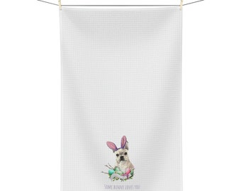 French Bulldog Easter Kitchen Tea Towel Frenchie Frenchies Dog Lover Frenchie Lover Hand Towel Spring Frenchie Pink Blue
