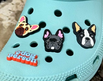 Set of 4 Dog Croc Shoe Charms French Bulldog Frenchie Boston Terrier Blue Gray Tan Grey Crocs