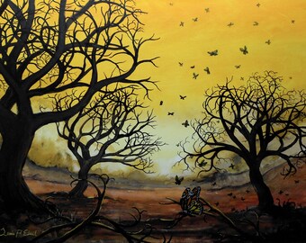 landscape /'Strange Orange/' by Jessie Edsall art Limited Signed Print trees