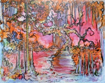 landscape /'Strange Orange/' by Jessie Edsall art Limited Signed Print trees