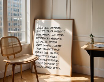 Quote Wall Poster –Motivational Digital Wall Art, Discipline Print, Simple Aesthetic Quote Print, Chase Real Dopamine, Hustle Mindset Poster