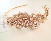 Rose Gold Crystal Bridal Headpiece- SWAROVSKI- Rhinestone, Sequin and Pearl Bridal Hairpiece