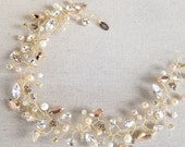 Rose Gold Crystal and Pearl Wired Swarovski Bridal Halo- Custom Colors