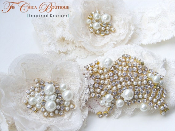 Items similar to Heirloom Bridal Garter Set- Haute Couture Series ...