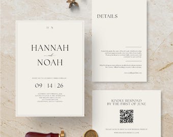 Minimalistische Hochzeitseinladung, modernes Canva Template (Digitaler Download)
