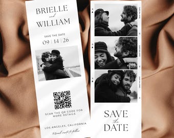 Save the Date Vorlage im Kodak-Stil | Photobooth, QR-Code (Canva Editierbar)