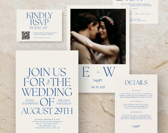 Moderne minimalistische Hochzeitseinladung, bearbeitbare Canva-Vorlage