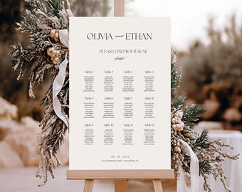 Eleganter Sitzplan für die Hochzeit, minimalistischer Sitzplan (herunterladbares Canva)