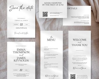 Minimalistisches Hochzeitseinladungspaket, bearbeitbare Canva-Vorlagen (digitaler Download)