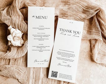 Modernes Hochzeitsmenü & Dankeskarten-Vorlage | Elegantes Monogramm (bearbeitbare Canva Vorlage)