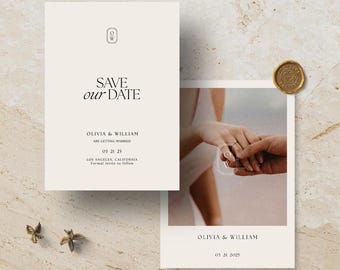 Minimalistische Foto Save the Date Vorlage, Benutzerdefiniertes Monogramm (Digitaler Download)
