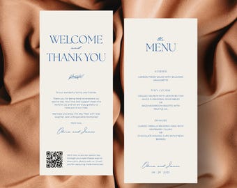 Hochzeit Menü & Danke-Karte Vorlage mit QR Code (Digitaler Download)