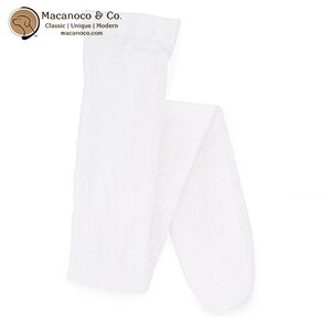 May include: A pair of white tights, folded and displayed against a white background. The tights are made of a textured fabric. The brand logo and website address are visible in the upper left corner.