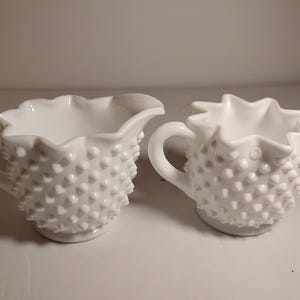 Fenton Milk Glass Hobnail Cream and Sugar Set