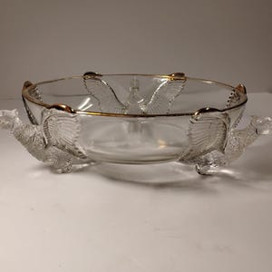 Jeanette Glass Footed Pheasant Bowl 22kt Gilded Gold Trim