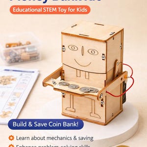 DIY Wooden Robot Money Bank Kit – STEM Learning Coin Saver Toy