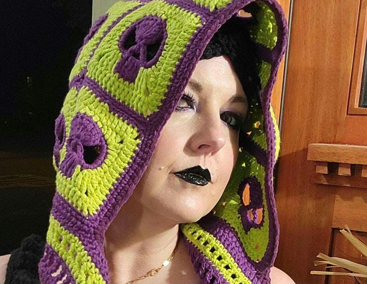 Crochet Skull Granny Square Hood