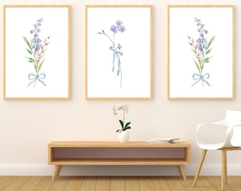Coquette Flower Bow Wall Prints Set of 3,  Pink Pastel Floral Prints, Cute Bedroom Decor for Teen Girls, Aesthetic Wall Posters