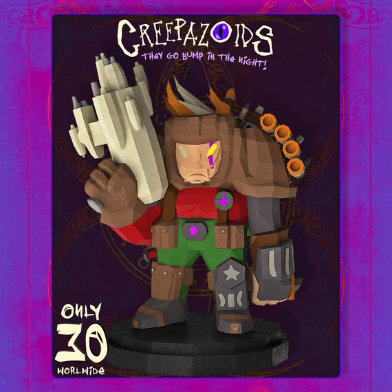 Creepazoid Overkill #014 — SHADOW Armed Warrior Art, Tactical Collectible Figure, Dark Comic Sculpture