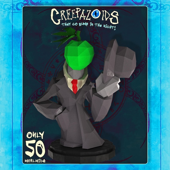 Creepazoid Smith #016 — GHOST Apple Head Detective, Dark Mystery Art Figure, Surreal Collectible