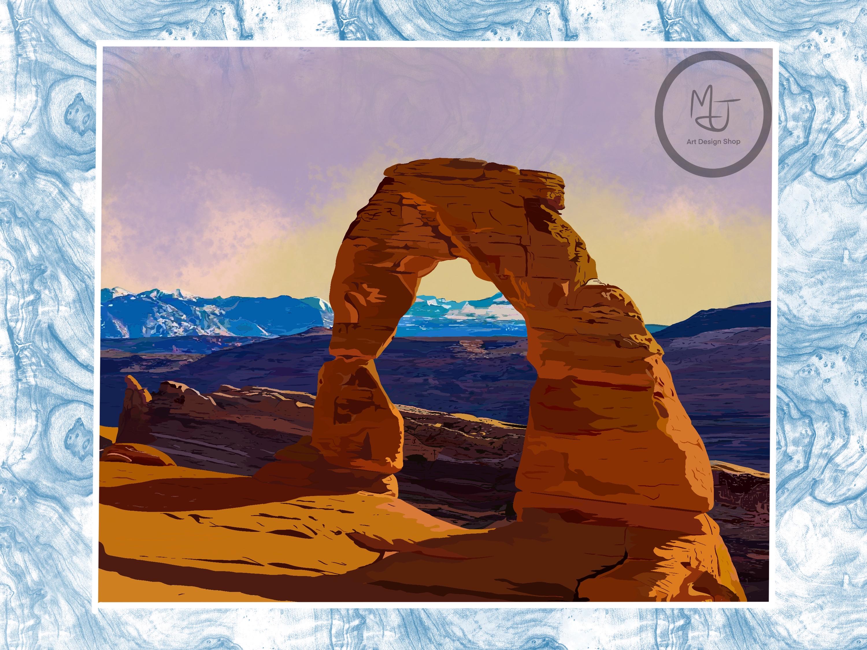 Delicate Arch Utah Digital Wall Art - Digital Illustration Style ...