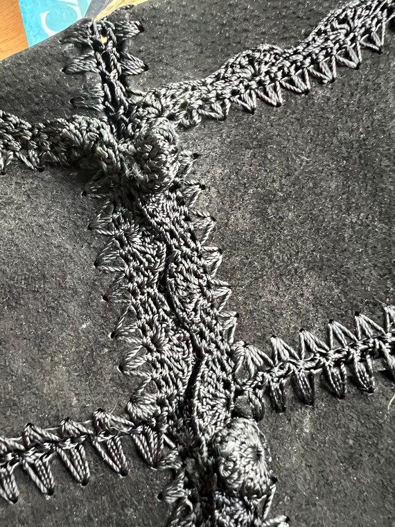 Black Sueded Leather Patchwork Crochet Jacket - image 5