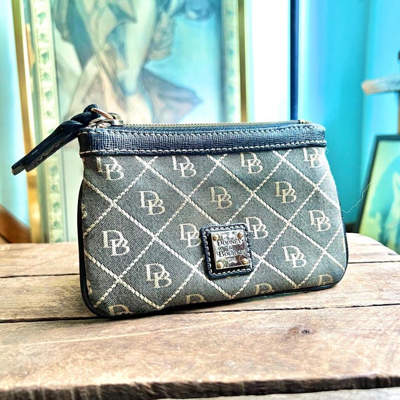 Vintage Dooney and Bourke Grey Monogram Zippered Pouch - Etsy Vintage EUC DOONEY & BOURKE Monogram Zip Pouch w/Keychain main image 0