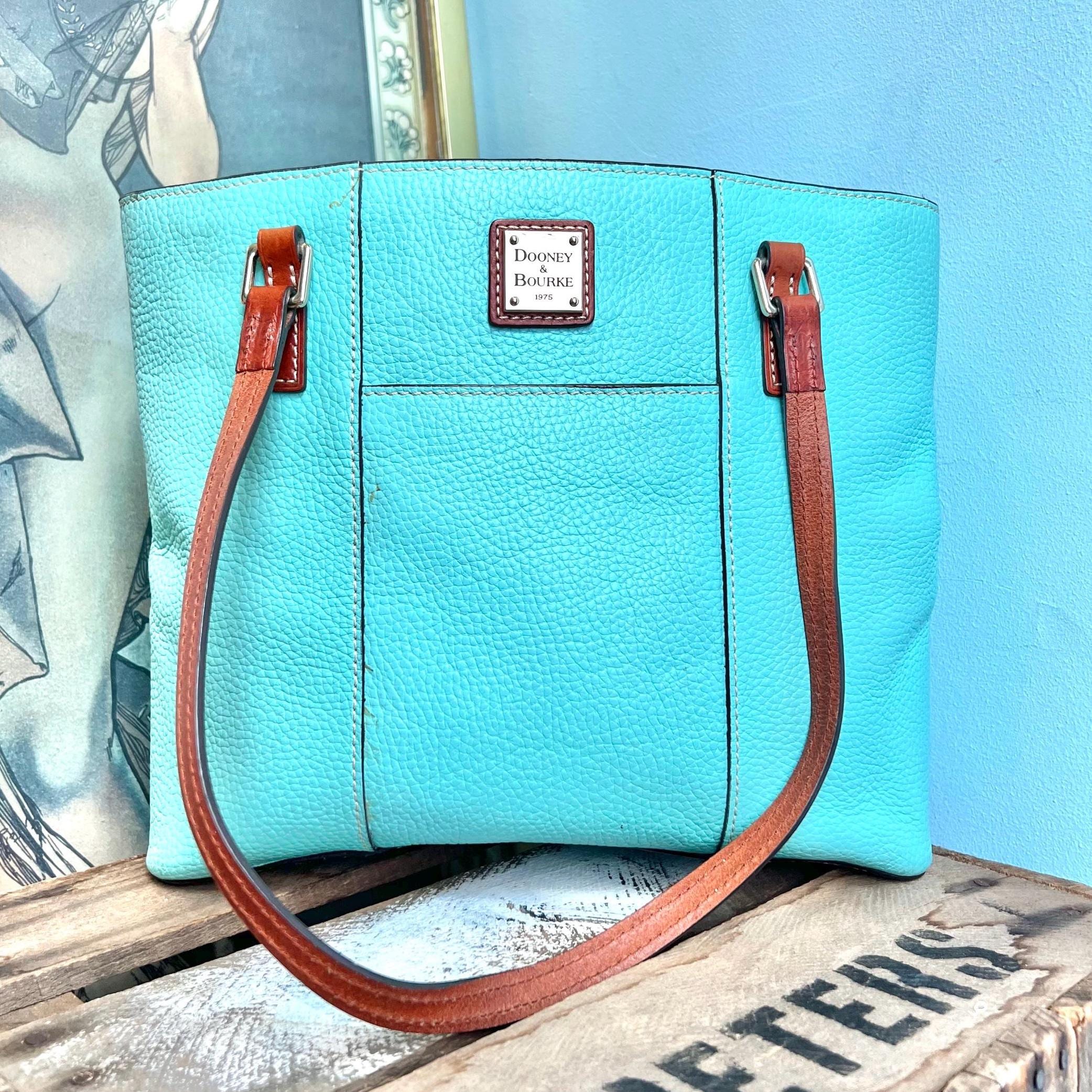 Large Teal Dooney and Bourke Pebbled Leather Shoulder Purse Tote