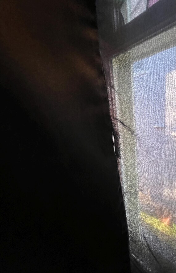 Black Solid Silk and Sheer Mesh Poncho Shawl - image 3