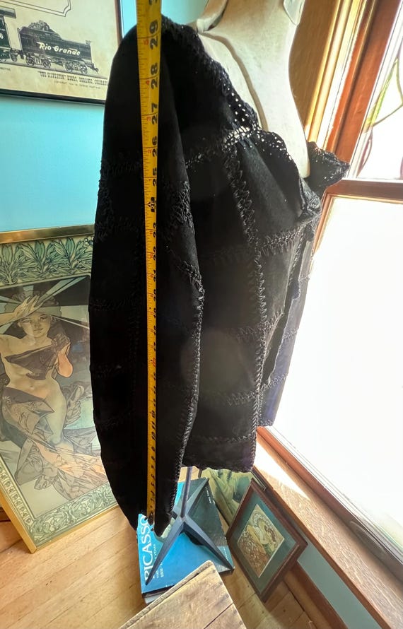 Black Sueded Leather Patchwork Crochet Jacket - image 7