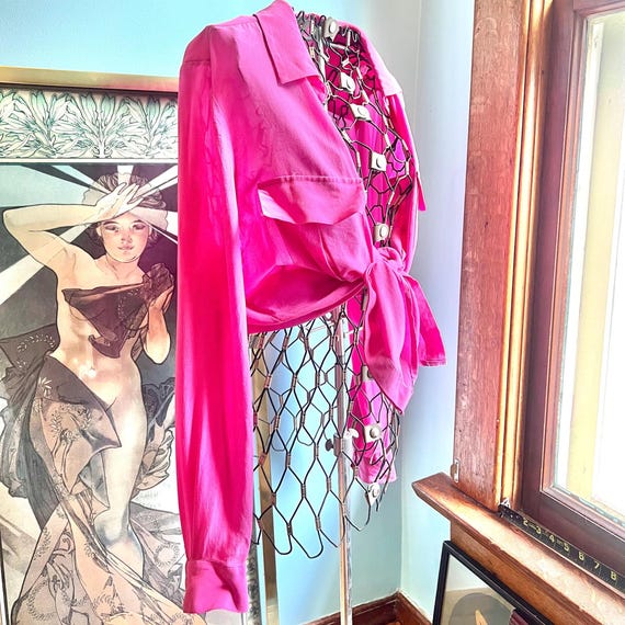 Pink Silk Button Down Shirt - image 1