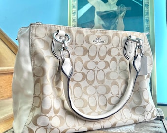 Y2K Coach Signature Christie Carryall Shoulder Bag - White and Tan