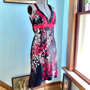 Y2K Red Floral Babydoll Asymmetrical Hemline Fairy Dress with Built In Bra Padding