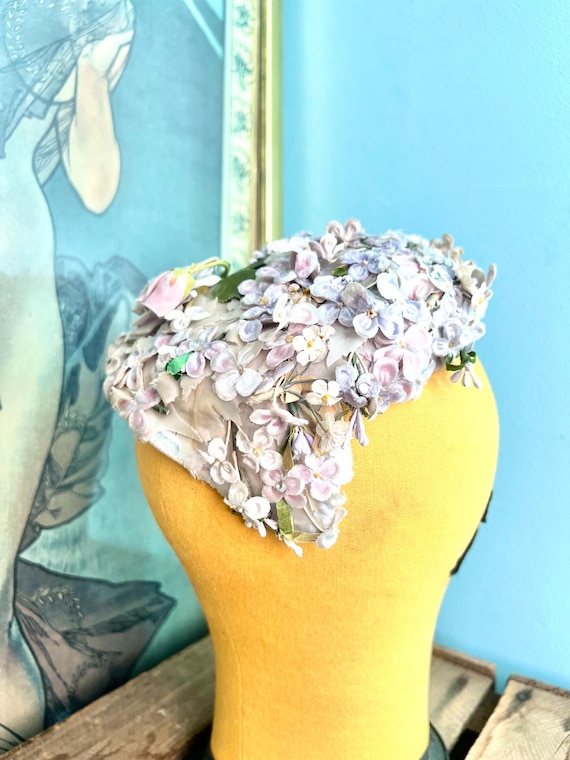 40s 50s Floral Capulet Hat - image 1